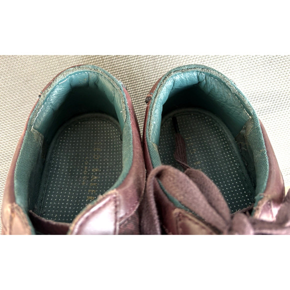 TED BAKER SIZE 10.5 PLUM/BLACK LACE-UP PRINT CANVAS LEATHER MEN'S SNEAKERS MEN'S - Picture 7 of 9